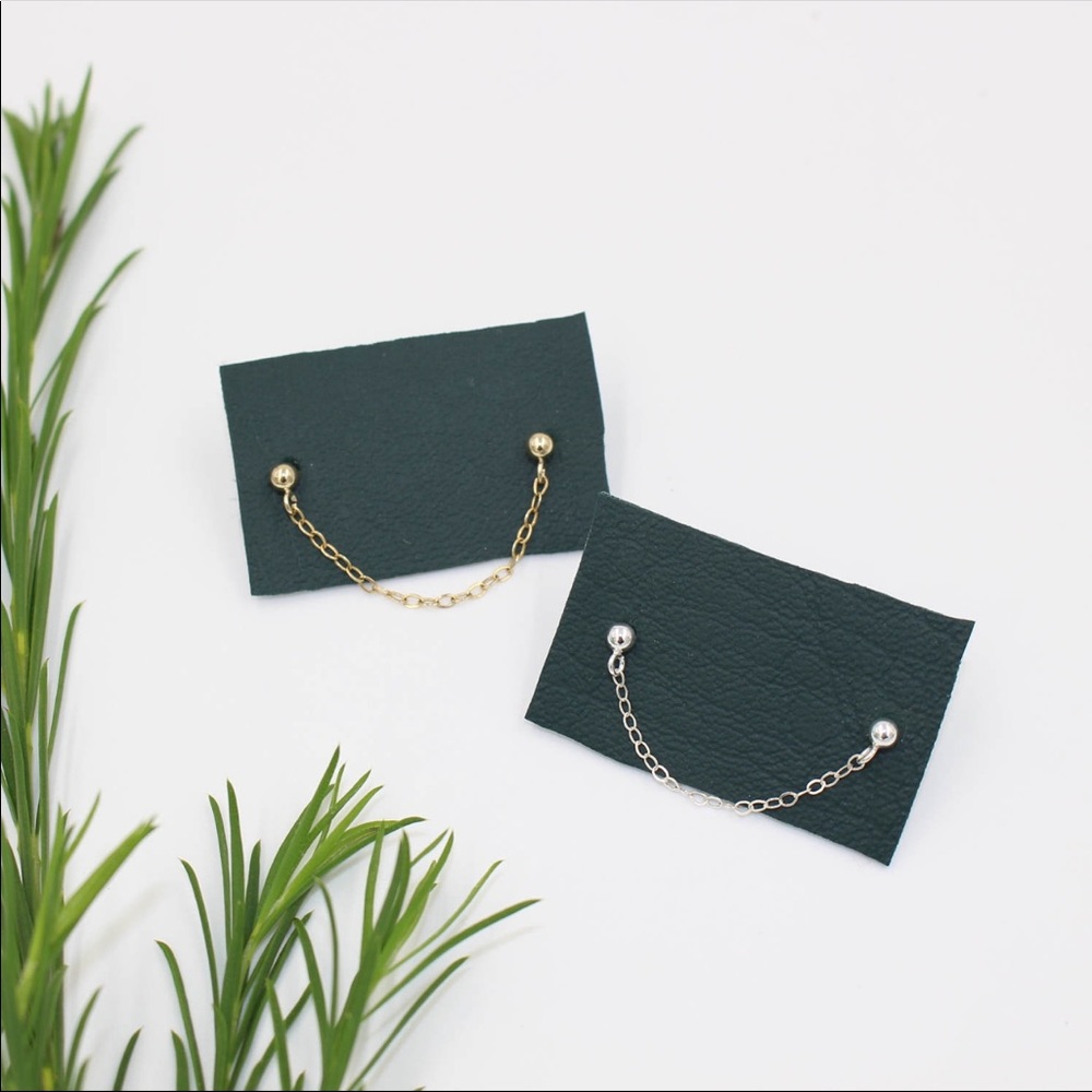 Gold Double Stud Chain Earring - image 4